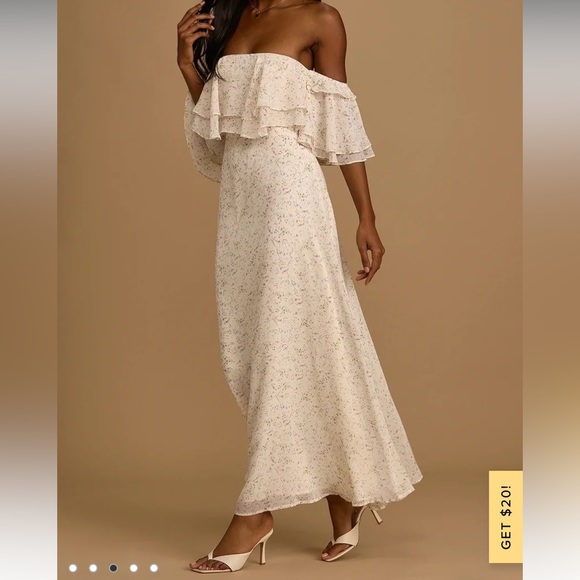 Lulus Just Love Cream Floral Print Off-the-Shoulder Ruffled Maxi Dress NWT - Picture 3 of 6